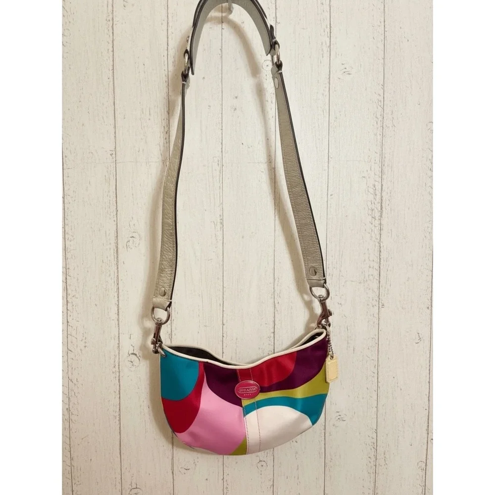 Coach Y2K Multicolor Abstract Print Shoulder Bag Silver Leather Strap Vintage